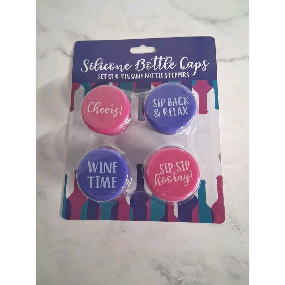 Silicone Reusable Airtight Wine Bottle Caps -  Novelty Wine Stoppers 4 Count